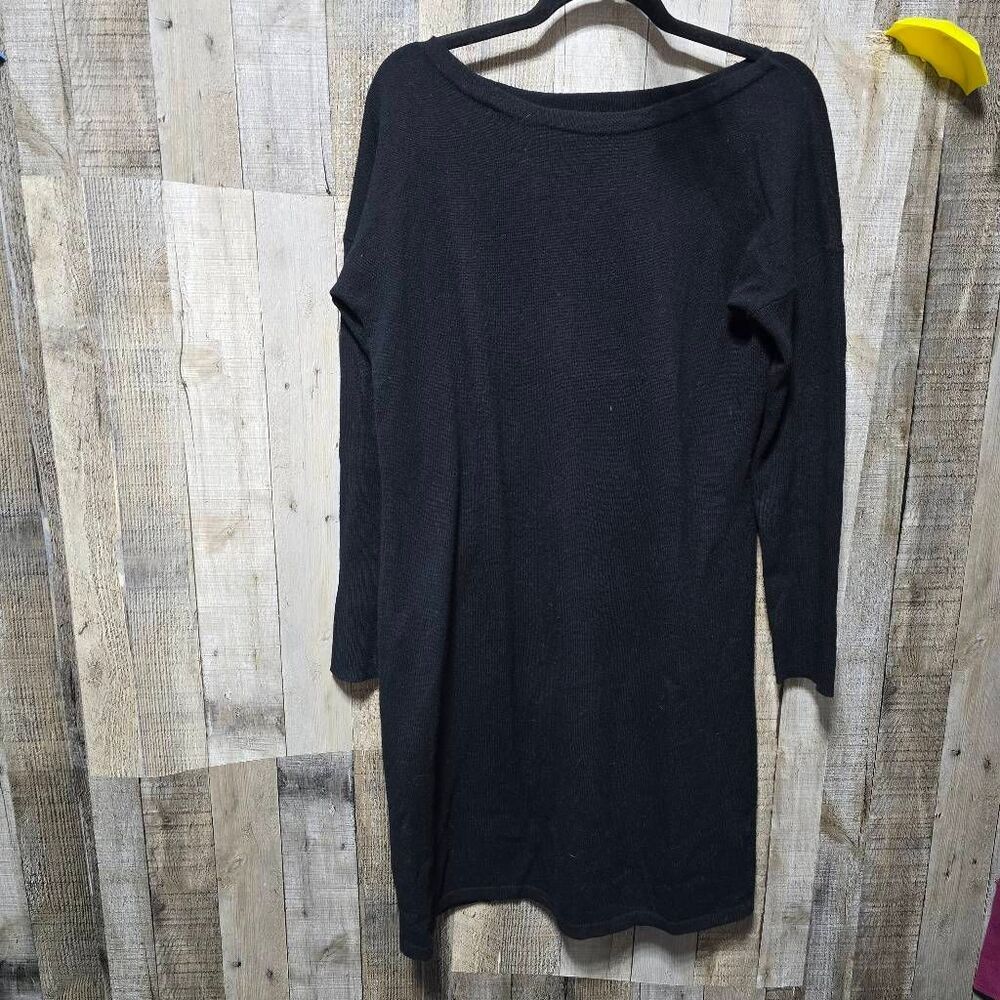 Lord & Taylor Black Wool Cashmere Blend Shirt Sweater Dress Large Minimalist Lux
